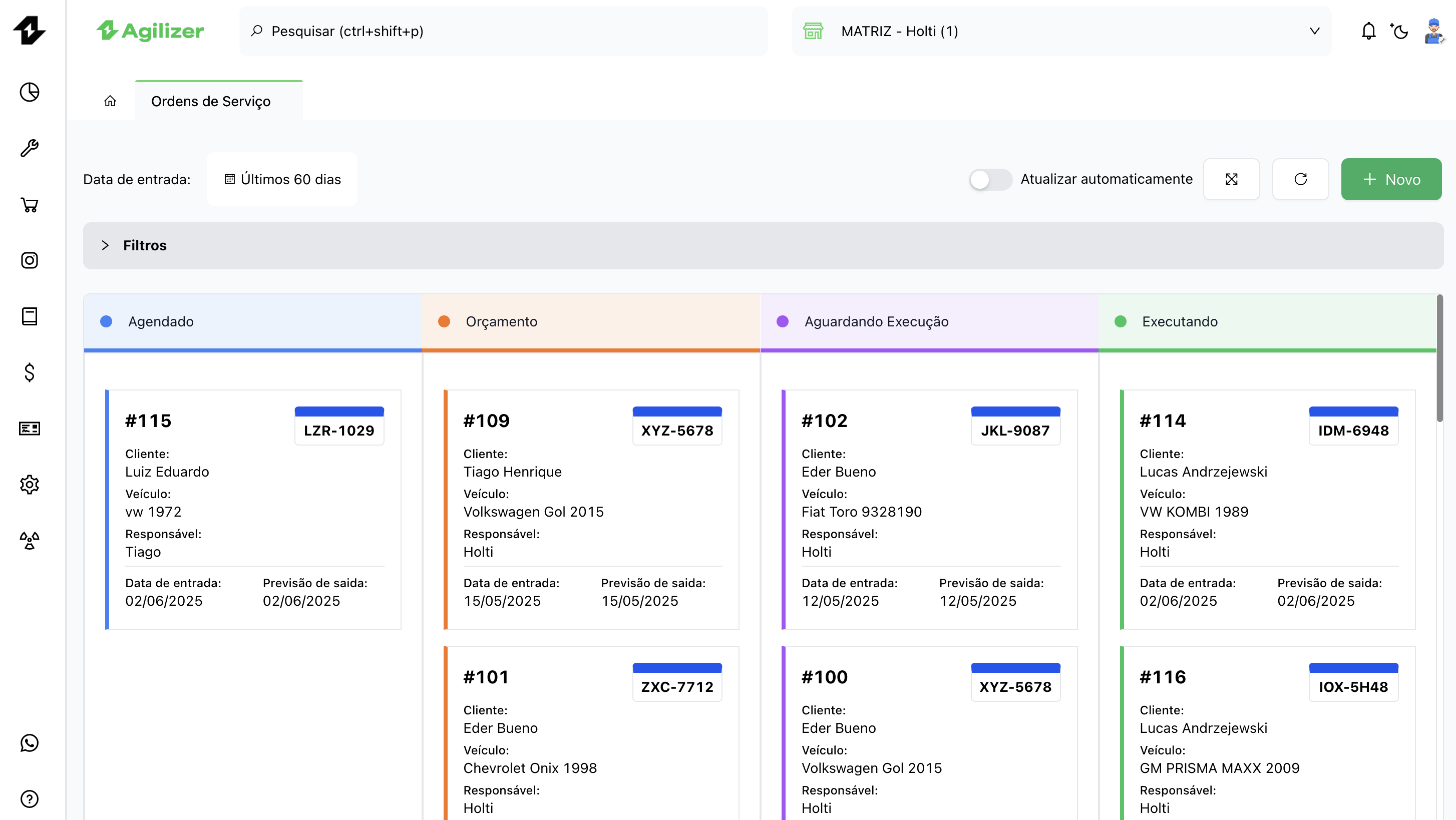Mockup de Gestão de Ordem de Serviço
